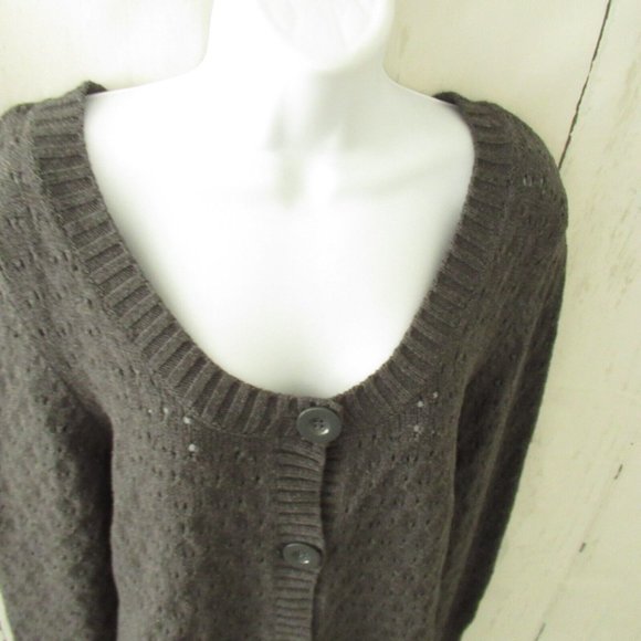 GAP  Cardigan Sweater  L Large Gray Button Up Open Knit Pockets Grandpa - Picture 2 of 6